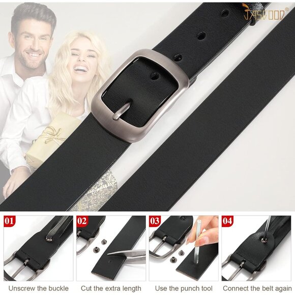 Plus Size Leather Belt Black Casual Waist Belt for Jeans Pants with Metal Pin Bu - Picture 6 of 6